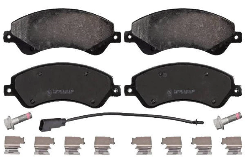 Image of SWAG 50 91 6673 Brake pad set Front Axle, incl. wear warning contact, with fastening material Brake Pad Set,disc brake (402)
