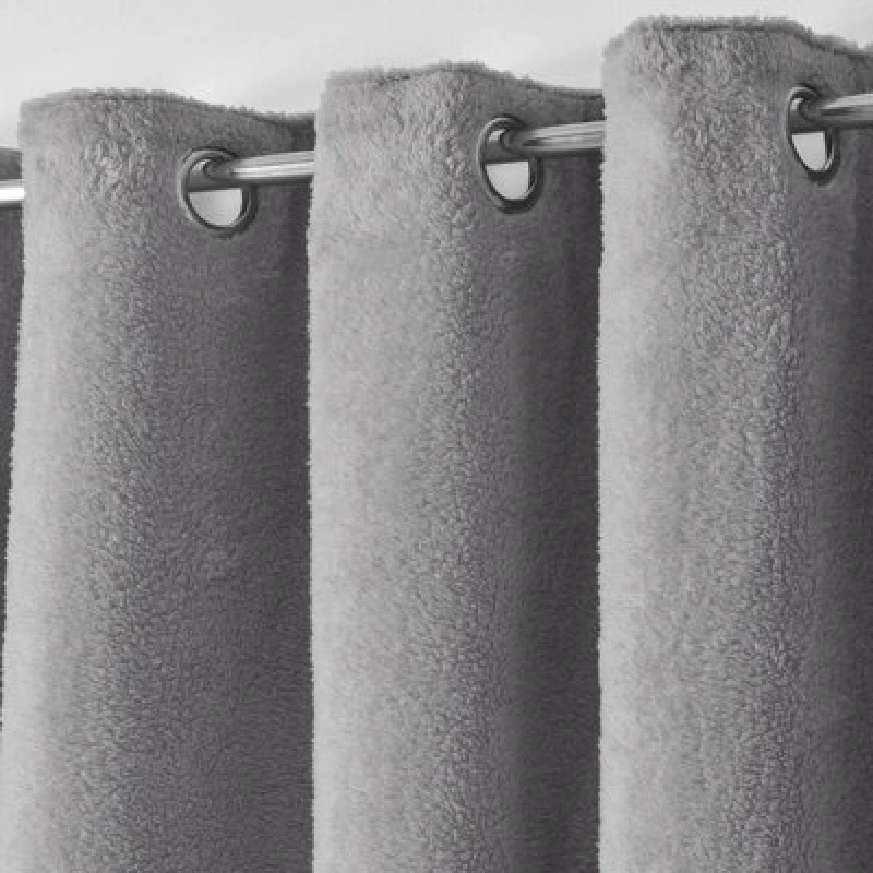 Image of Velosso Teddy Fleece Lined Thermal Curtains - Ring Top, Energy-Saving, Warm And Cosy Fleece Curtains - Machine Washable - Grey