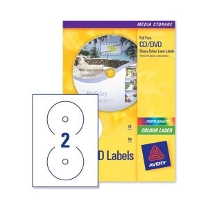 Image of Avery Colour Glossy CD/DVD 117mm Label White