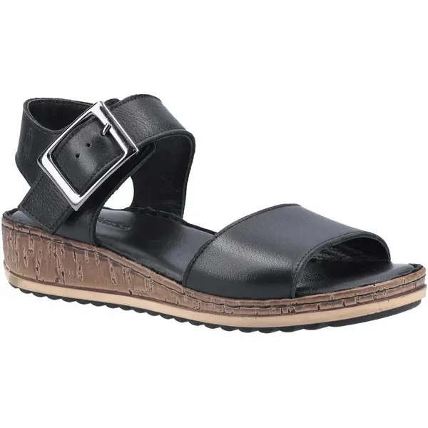 image of Hush Puppies Womens Ellie Leather Wedge Sandals - UK 5 Black female PS3044BLK5