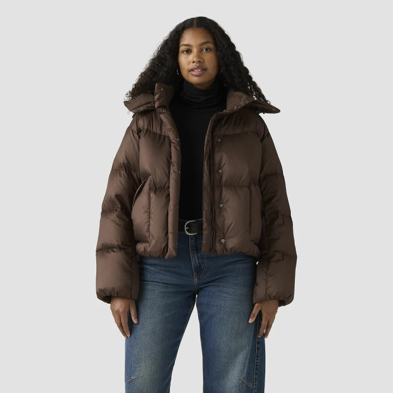 Image of Levis Western Bubble Shortie Padded Jacket Brown Women M