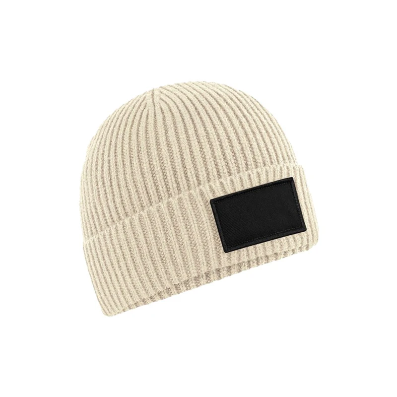 Image of Beechfield Beechfield Men Fashion Woven Patch Beanie in Beige Beige One Size Male 5063238248090