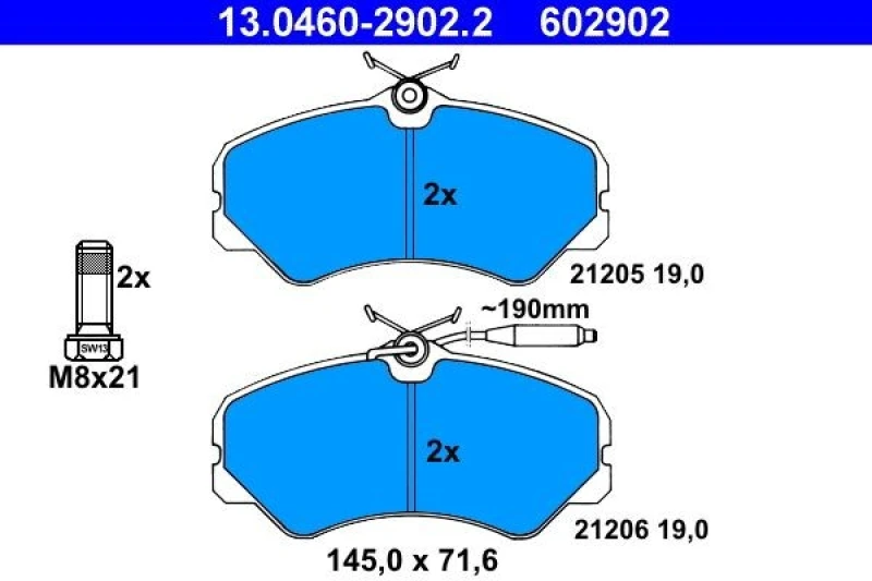 Image of ATE 13.0460-2902.2 Brake pad set incl. wear warning contact, with brake caliper screws Brake Pad Set,disc brake (402)