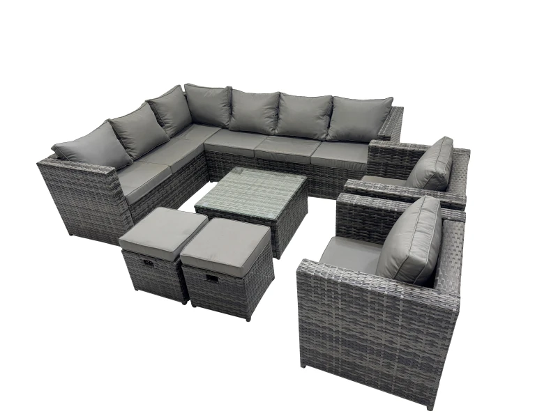 Image of Fimous Patio Furniture Sets with Corner Sofa Coffee Table 2 Small Footstools in Dark Grey Dark Grey Unisex