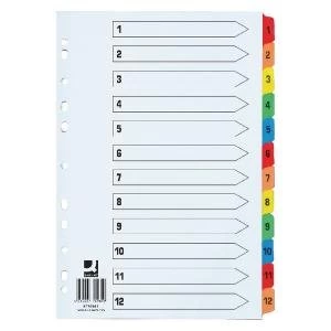 image of Q-Connect 1-12 Index Extra Wide Reinforced Multi-Colour Tabs KF76985