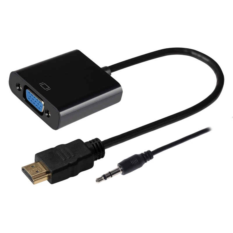 Image of Maplin HDMI to VGA Female + 3.5mm Audio Jack Port Adapter 10cm Cable