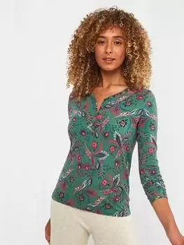 image of Joe Browns Cosy Printed Top -Blue, Green Multi, Size 12, Women