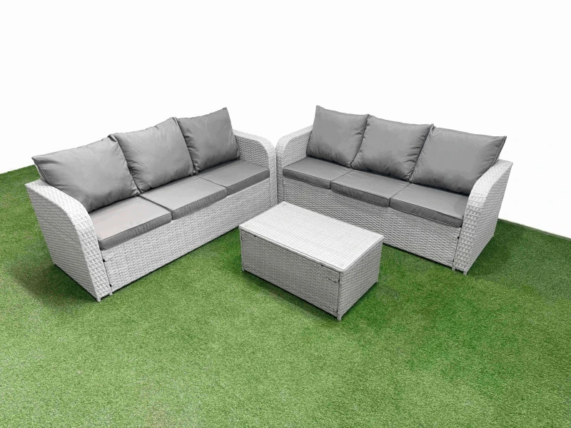 Image of Fimous Outdoor Garden Furniture Sets 6 Seater Wicker Rattan Furniture Sofa Sets with Rectangular Coffee Table high Back Lounge Sofa Light Grey Light G