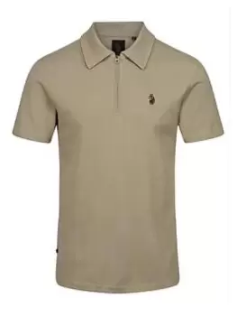 Image of Luke 1977 Luke 1977 Zip Neck Polo Shirt - Beige, Beige, Size L, Men