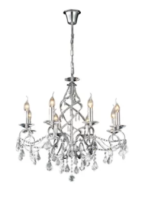 Torino Ceiling Pendant Chandelier 8 Light Polished Chrome, Crystal