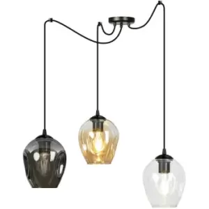 image of Emibig Level Black Glass Dome Cluster Pendant Ceiling Light with Clear, Graphite, Amber Glass Shades, 3x E27