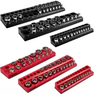 Image of VEVOR 6-Pack Metric and SAE Magnetic Socket Organizers, 1/2-inch, 3/8-inch, 1/4-inch Drive Socket Holders Hold 143 Sockets, Red and Black Tool Box Org