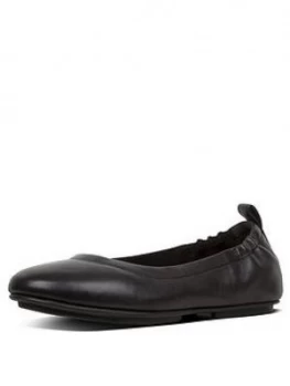 Image of FitFlop Allegro Leather Flat Ballerina Pump Shoes - Black, Size 3, Women