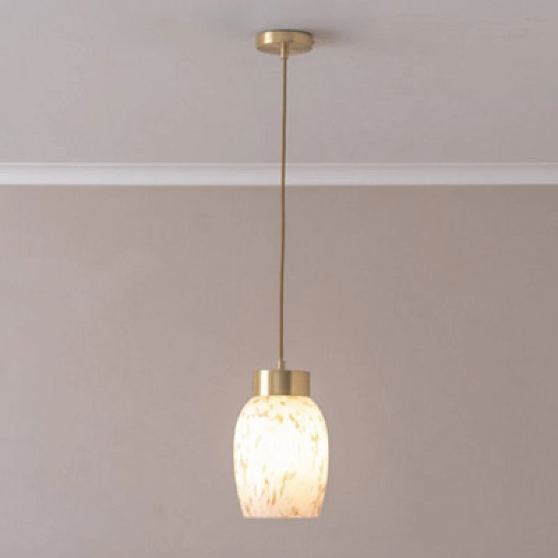 Image of ValueLights ValueLights India Confetti Glass Shade Brushed Gold Capped Ceiling Pendant Light with Bulb in White White One Size Unisex 5059406063725
