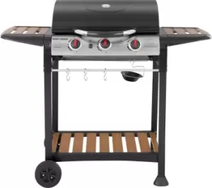 image of GEORGE FOREMAN GFGBBQ3BW 3 Burner Grill Gas BBQ - Black & Wood Effect