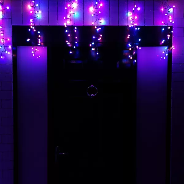 Image of 4.8m Multi Function LED Cluster Curtain Lights Christmas Decorations with Timer in Rainbow