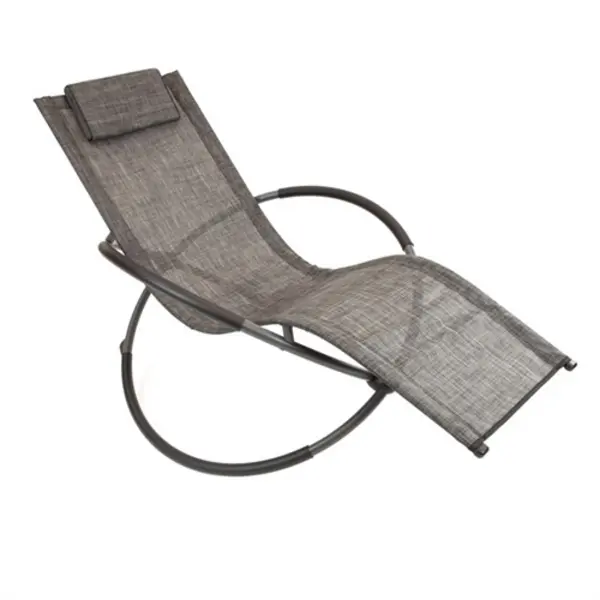 image of GardenKraft Louis Textile Rocking Lounger-Black & Grey