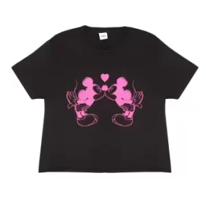 Image of Disney Womens/Ladies Love Heart Cropped T-Shirt (L) (Black/Neon Pink)