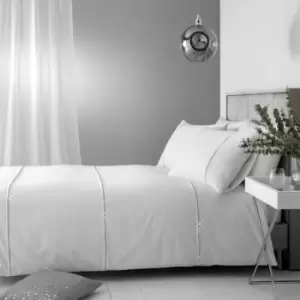 Image of Catherine Lansfield Sparkle Bands Soft Touch Duvet Cover Set, White, Double
