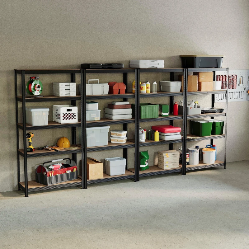 Image of Lassic 5 Tier Heavy Duty Steel Garage Shelving - 4 Bay Black unisex 5 Tier