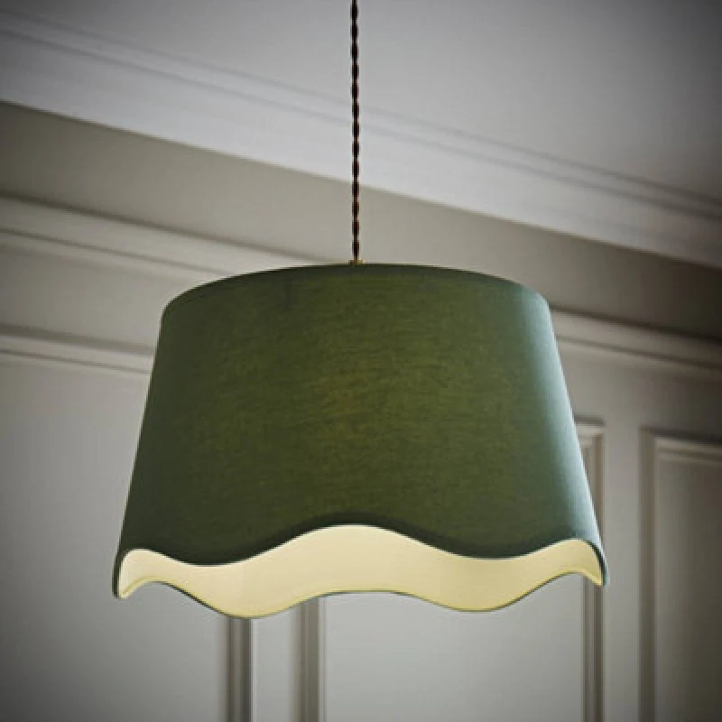 Image of ValueLights ValueLights Mabel Linen Large 30cm Scallop Edge with Trim Ceiling Light Lamp Shade in Green Green One Size Unisex 5016529273677