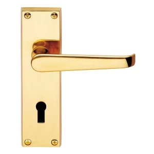 image of Jedo Victorian Brass Straight Door Handle On Backplate