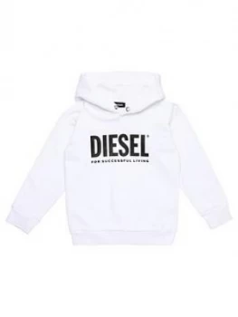 Image of Diesel Boys Classic Logo Hoodie - White, Size 8 Years