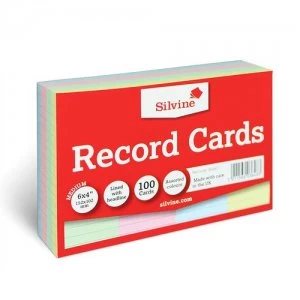 Image of Value Record Cards 152x102mm Ruled Assorted Colours PK100