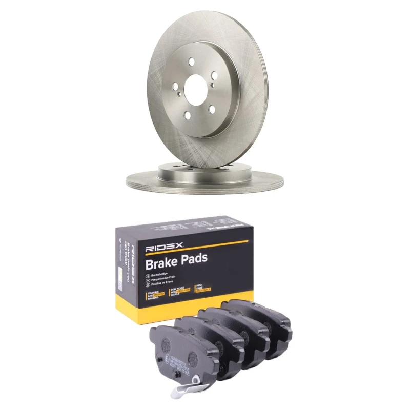 Image of RIDEX 3405B2373 Brake disc and pads set Rear Axle, Brake Disc Type: Solid, with acoustic wear warning Brake Set,disc brakes (3405)