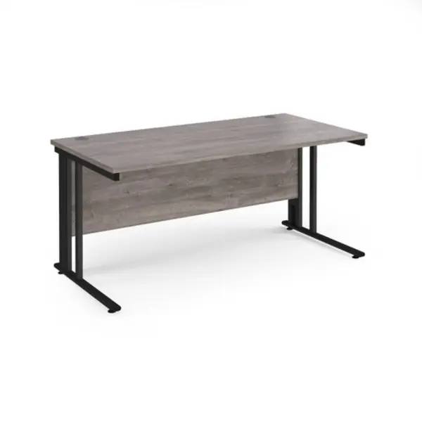 image of Maestro 25 straight desk 1600mm x 800mm - Black cable managed leg frame, grey oak top