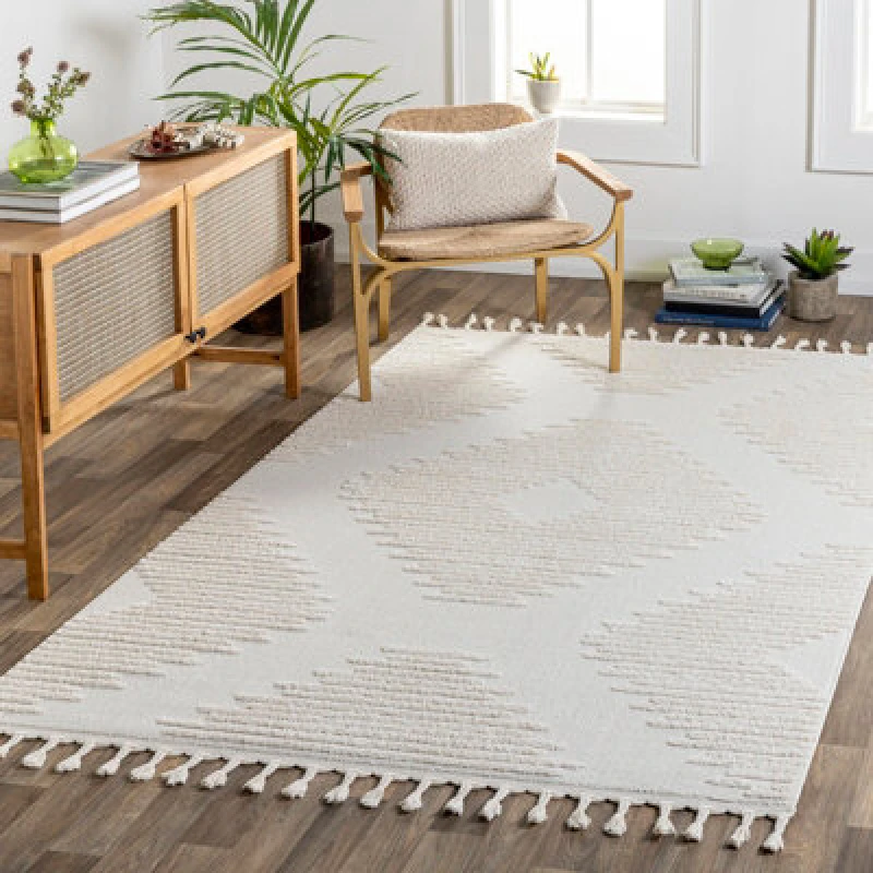 Image of Livabliss Berber Global High Pile Ivory Sloan Area Rug 160 X 213cm - Easy Care, Non Shedding, Ideal For Living Room & Bedroom