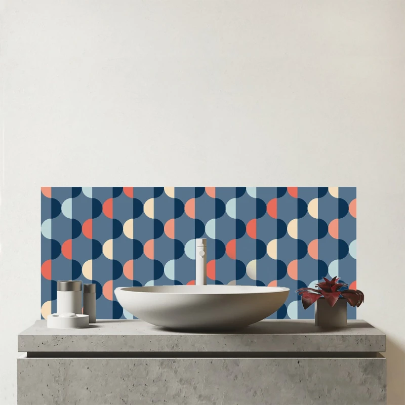 Image of Warren Reed - Designer Geometric Pattern Glass Bathroom Splashback in Blue Blue Unisex