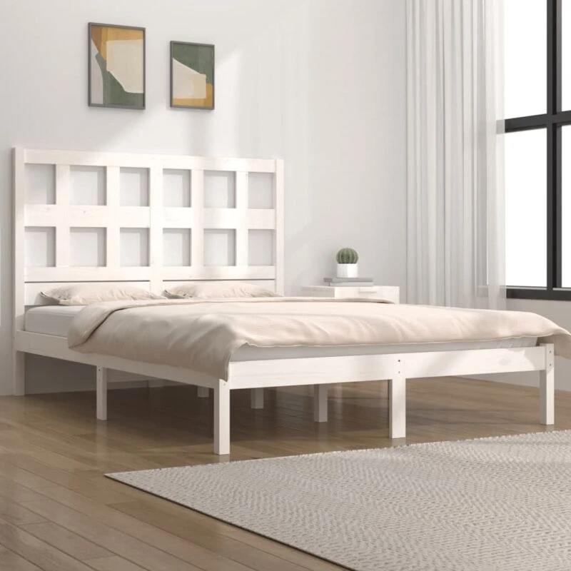 Image of VIDAXL Bed Frame without Mattress White 140x190cm Solid Wood Pine Vidaxl 8720287032090