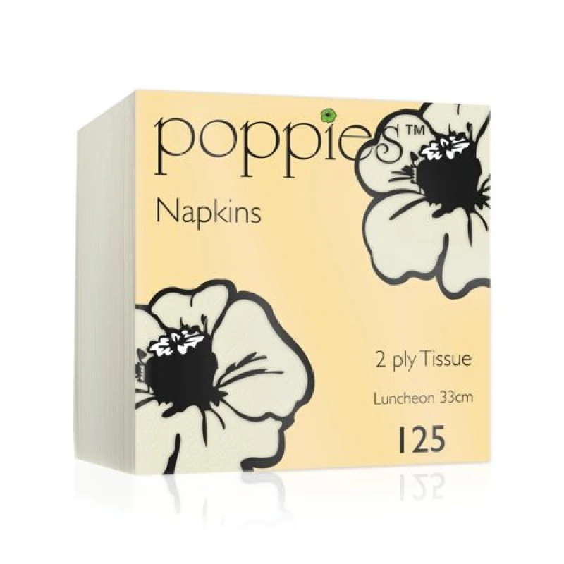 Image of Poppies Poppies 2-Ply Napkins 4 Fold 33cm Champagne (Pack of 2000) 3324CP/CASE 3324CP/CASE