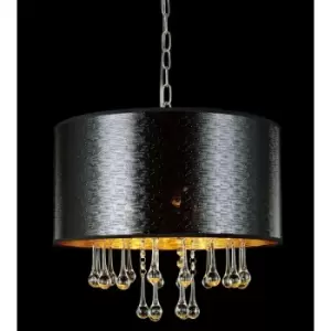 image of Netlighting Modern Hanging Pendant Chrome, Black 3 Light with Black Shade, E14