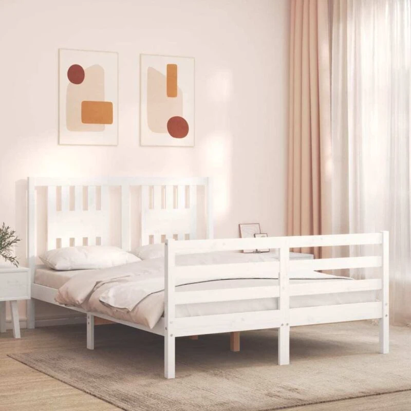 Image of VIDAXL Bed Frame without Mattress White Double Solid Wood Vidaxl 8720845997175