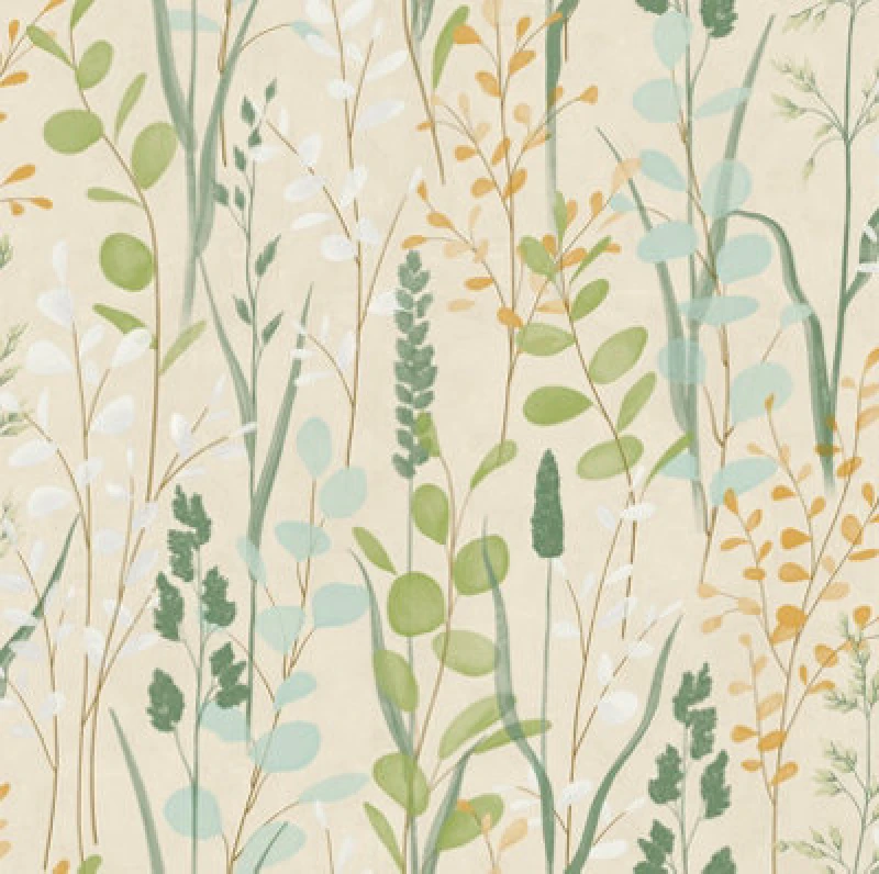 Image of Grandeco Galia Watercolour Wild Flower Medow Textured Wallpaper, Green Beige