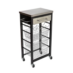 image of Hahn Ashwell Black Kitchen Trolley with Stainless Steel Top