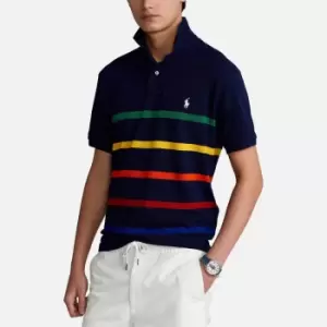 Image of Polo Ralph Lauren Mens Custom Slim Fit Striped Mesh Polo Shirt - Newport Navy Multi - XL