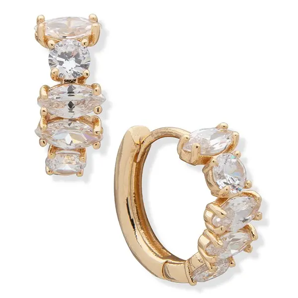 image of Anne Klein Gold Tone Cubic Zirconia Huggie Earrings - J78381