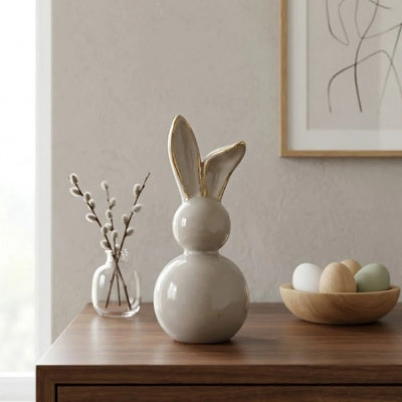 Image of Eggs-traordinary Gift Co Grey Ceramic Bunny Decoration 19cm in White Size: Small White Unisex Small