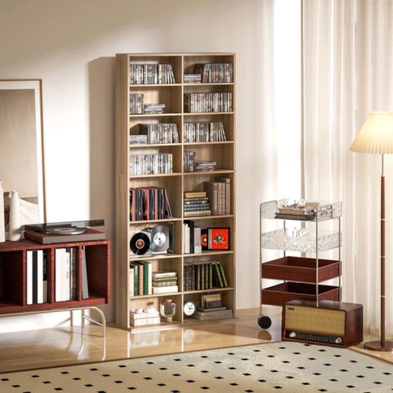 Image of HOMCOM HOMCOM 640 CD Storage Unit 360 DVD Storage Tower w/ 18 Compartments Natural Natural One Size Unisex 5063603495074