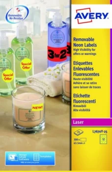 Image of Avery High Vis Round 63.5 DIA YW L7670Y-25 12 p/sht PK300