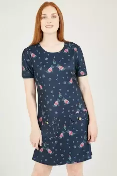 Navy Mistletoe Terrier Tunic Dress with Pockets