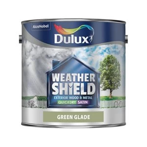 Image of Dulux Weathershield Exterior Quick Dry Green Glade Satin Paint 2.5L