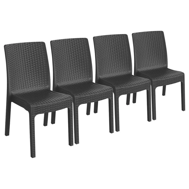 Image of Harbour Housewares Nilufer Rattan Effect Garden Dining Chairs - Anthracite - Pack of 4 in Black Size: 4 Pack Black Unisex 4 Pack