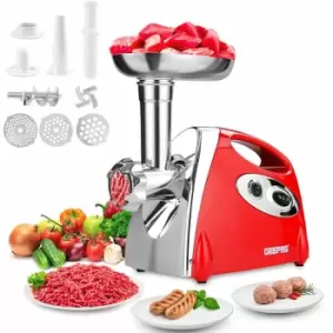 Image of Electric Meat Grinder Mincer Sausage Maker Kitchen Mincing Machine Geepas - Red