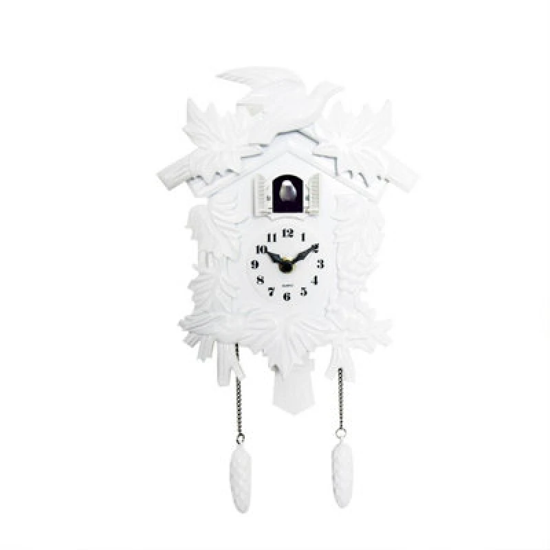 Image of Walplus White Vintage Cuckoo Clock - Swinging Pendulum, And Classic Design Wall Clock For Bedroom, Livingroom And Kitchen