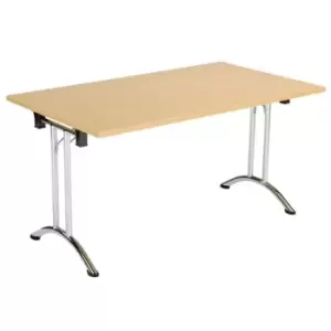 Image of Tc One Union Folding Table 1400 x 700 Chrome Frame Nova Oak Rectangular Top