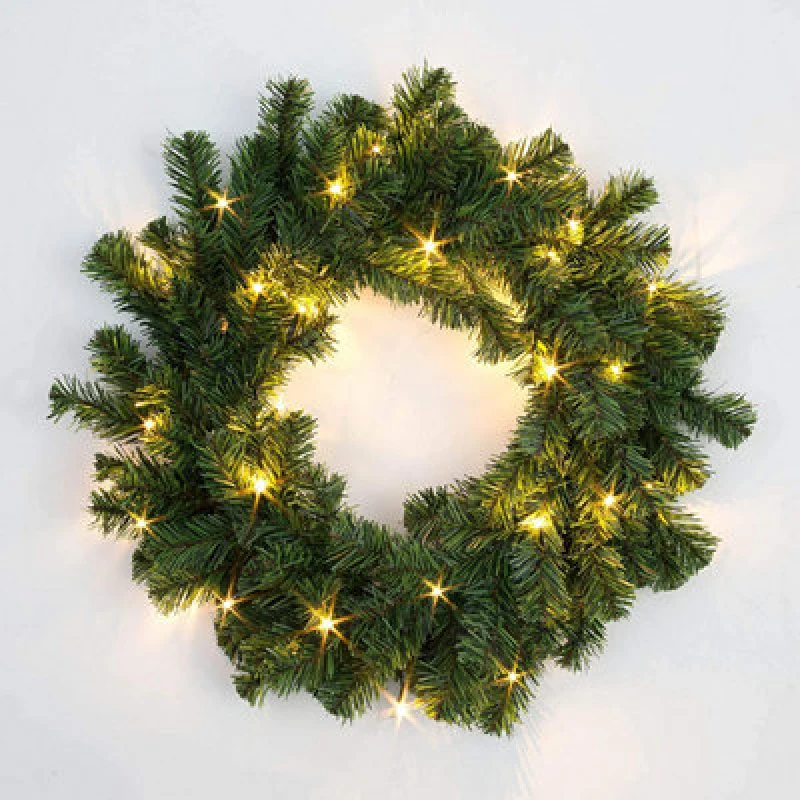 Image of Shatchi 55cm Prelit Alaskan Pine White Christmas Wreath Green
